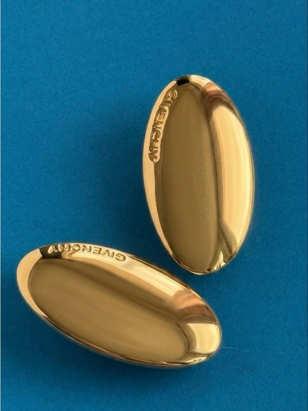 Vintage Givenchy Shiny Gold Oval Clip-On Earrings